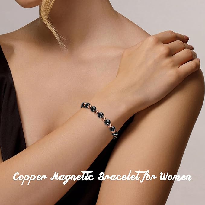 Copper Bracelets for Women Magnetic Bracelet as Valentines Gifts for Women,Dainty Copper Jewelry with 3800 Gauss Magnets, Birthday Gifts for Her Stretch Hematite Bead Braclets Pulseras Para Mujer