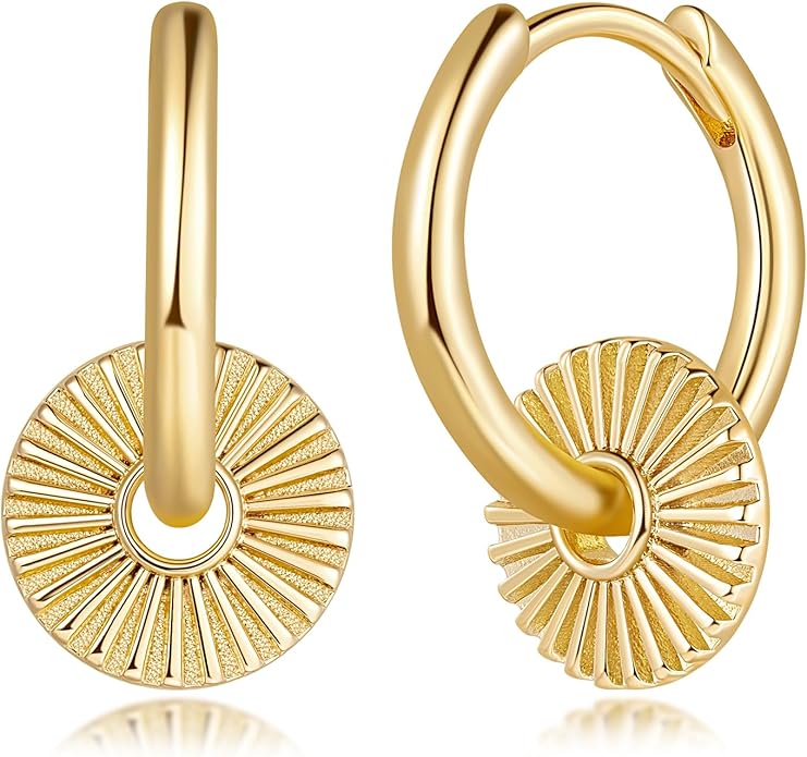 RAYSAM 14K Gold Earrings for Women Gold Hoop Earrings for Women Hoop Dangle Drop Earring for Womens Hoops Charm Radiating Circular Pendants Hoops Drop Dangle Earring for Womens 20mm