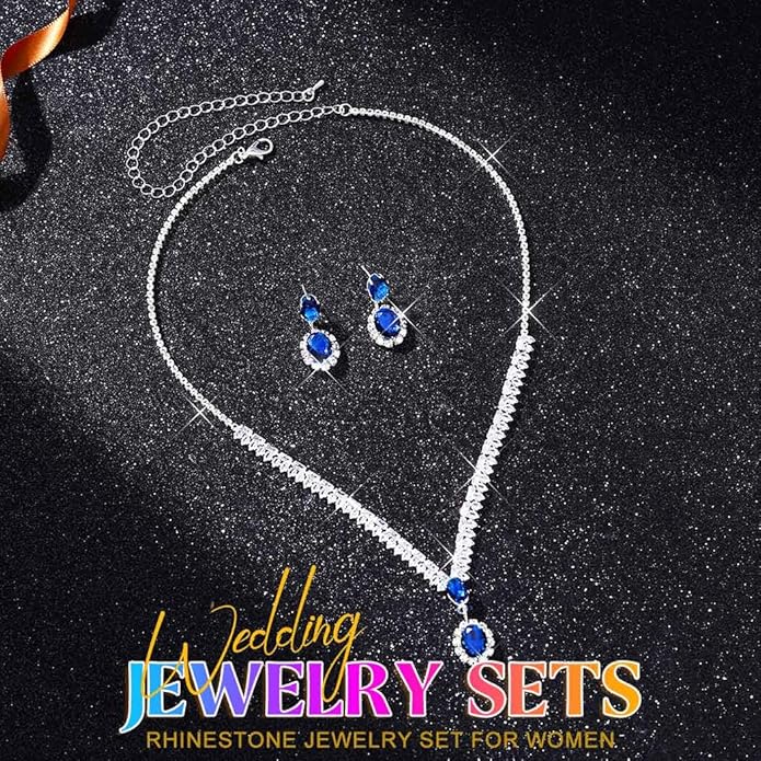 Aukmla Rhinestone Wedding Jewelry Sets Bridal Necklaces and Earring Set Prom Jewelry for Brides and Women