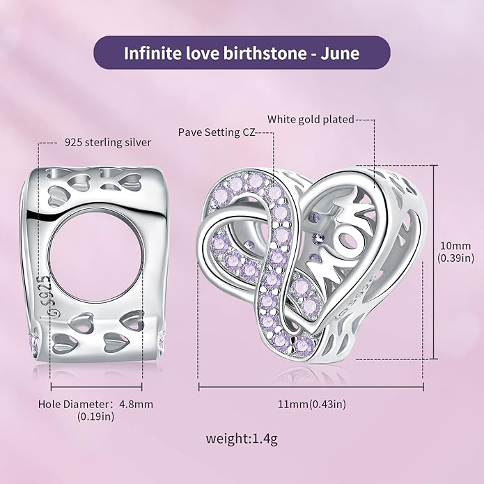 VOROCO 925 Sterling Silver mom Charm for Bracelets Necklaces pendant Charms,Infinity Love Heart Charms for Mother Birthday Christmas day Jewelry Gifts