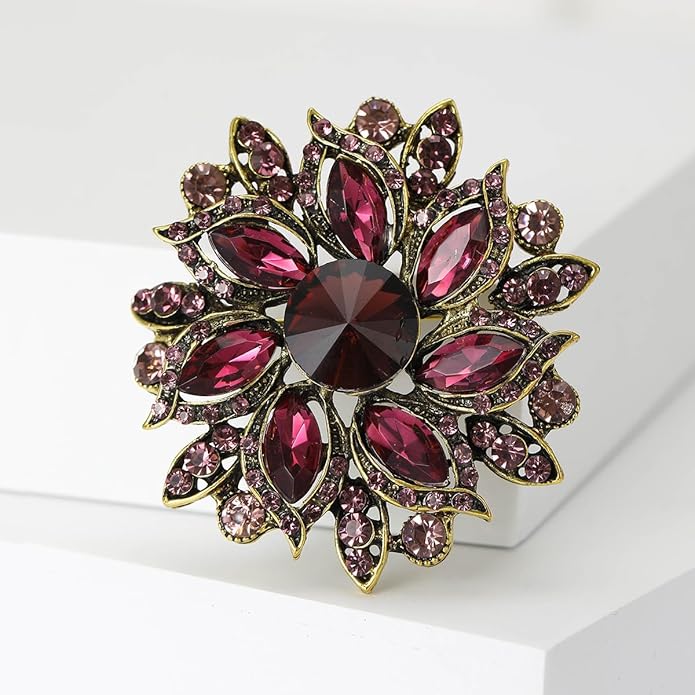 Rhinestone Flower Brooch for Women Vintage Crystal Flower Brooch Pin Elegant Clothing Hat Bag Accessories Christmas Birthday Party Wedding Costume Jewelry
