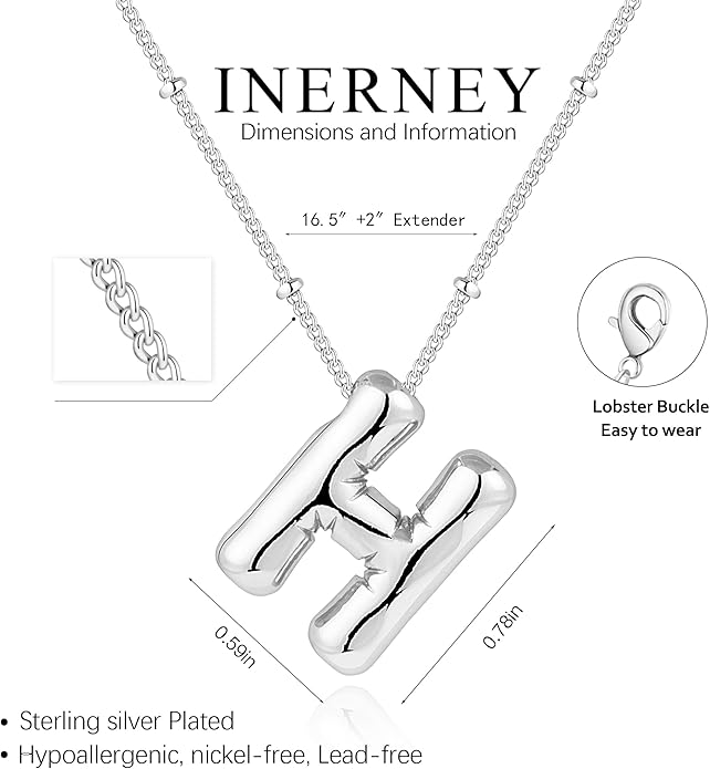 Inerney Valentines Day Gifts Gold Bubble Letter Necklace Initial Necklaces for Women, Chunky 14K Plated Balloon Initials, Trendy Charm Non Tarnish Custom Name Pendant Jewelry Gifts for Mom