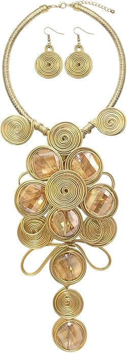 Statement African Necklace For Women African Jewelry Costume Earring Sets Tribal Fashion Colorful Big Rhinestone Crystal Pendent Collar Choker Bold Chunky Bib Handmade