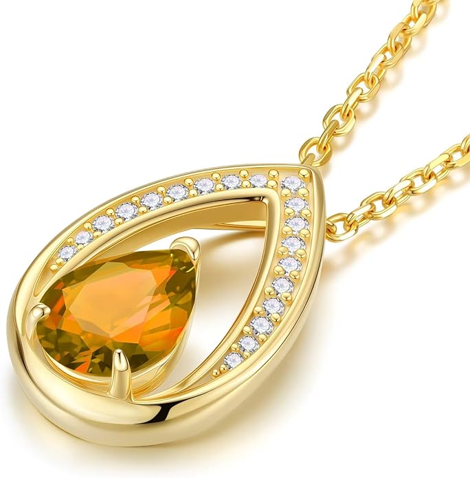 Iefil Valentines Day Gifts for Her - 14K Gold Plated Birthstone Necklace for Women, 925 Sterling Silver Teardrop Necklace, Anniversary Birthday Gifts for Wife Girlfriend Mom
