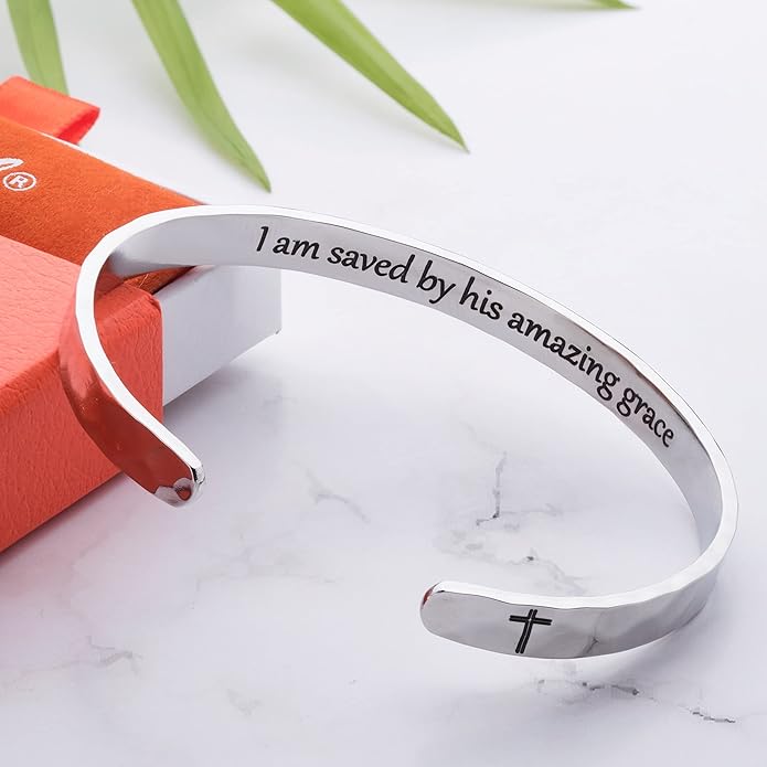 Carviell Engraved Cuff Bracelets for Women – Inspirational, Friendship, Love, Mom, Daughter, Sister, Christian, Graduation, Memorial & Wedding Gifts – 80+ Phrases – Stainless Steel, Gift-Ready