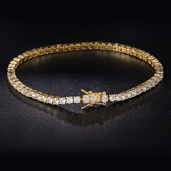 Gemsme 18K Gold Plated 3.0 Cubic Zirconia Classic Tennis Bracelet for Women and Men 8 Inch