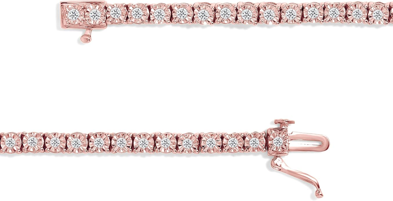Original Classics 1.0 Cttw Miracle Set White Diamond Round Faceted Bezel Tennis Bracelet (I-J Color, I3 Clarity) - Choice of Metal Color and Size