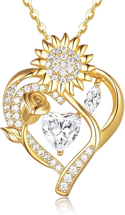 S925 Silver Moissanite Necklaces for Women, Anniversary Birthday Gifts for Wife Mom Her, Christmas Jewelry Gifts for Her, Moissanite Heart Pendant, Sunflower Heart Necklace
