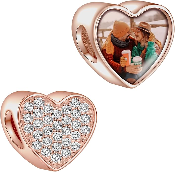 Annmors Personalized Photo Charm for Bracelet Necklaces,925 Sterling Silver Charm Love Heart Shaped Engraved Customize Picture Gift for Birthday Mother's Day Christmas,Bead Charms Jewelry for Women