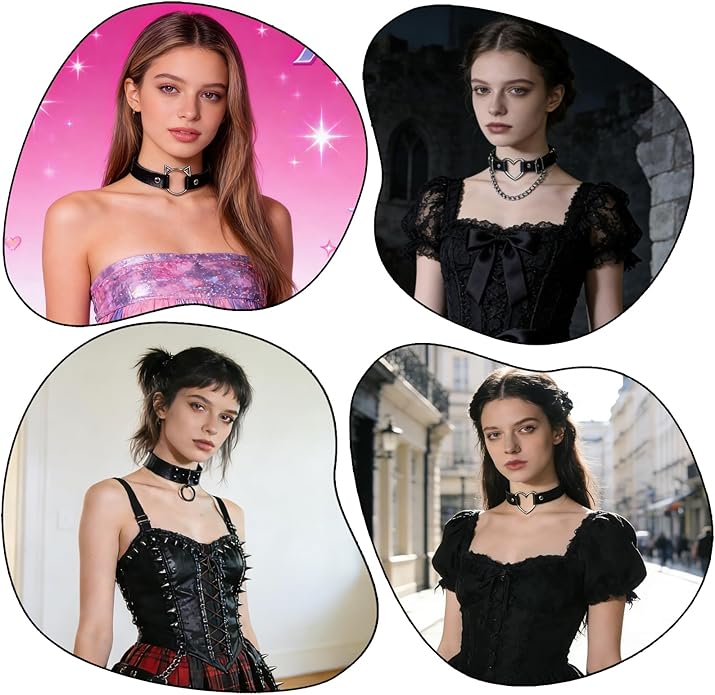 4Pcs Gothic Choker Collar for Women Black Leather Choker Heart Chokers Necklace Emo Chokers with Pu Leather, Adjustable Length, 80s Punk Goth Jewelry Necklace for Party Cosplay Decorations