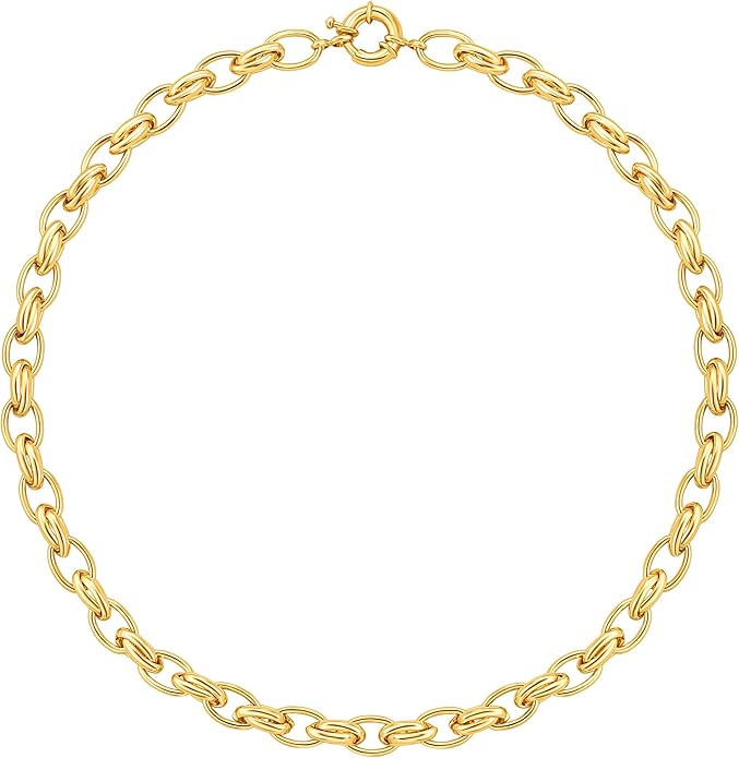 Aobei Pearl 18K Gold Plated Paperclip Chain Choker Satellite Chain Freshwater Cultured Biwa Pearl Pendant Necklace Dainty Jewelry for Women