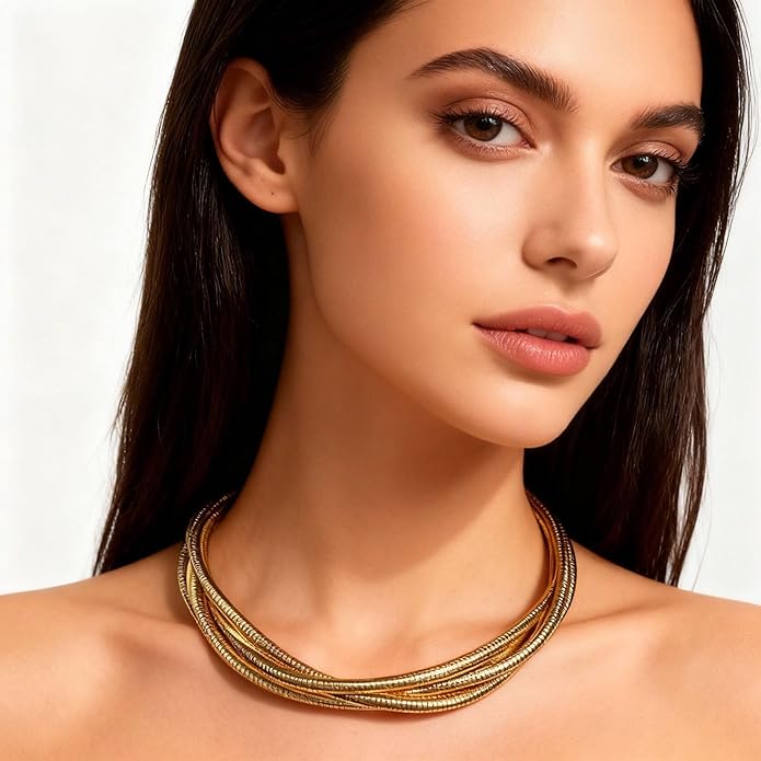 Chunky Gold Snake Chain Choker for Women Stainless Steel Layered Collar Necklace Punk Gothic Y2K Statement Jewelry Gift