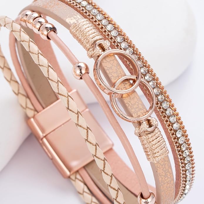FANCY SHINY Boho Leather Wrap Bracelet Stackable Infinity Chunky Cuff Bracelets Western Hippie Outfits Jewelry Valentine Gifts for Women