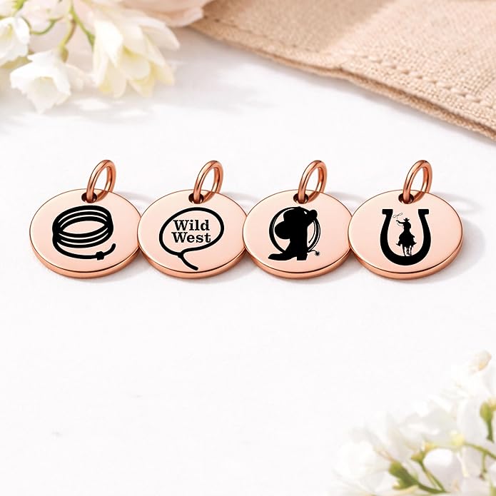 SM Design Western Charm Set of 4 – Stainless Steel Western Charms for Bracelets & Necklaces – Cowgirl, Ranch & Country Style Jewelry Charms – Western Gift for Women & Moms