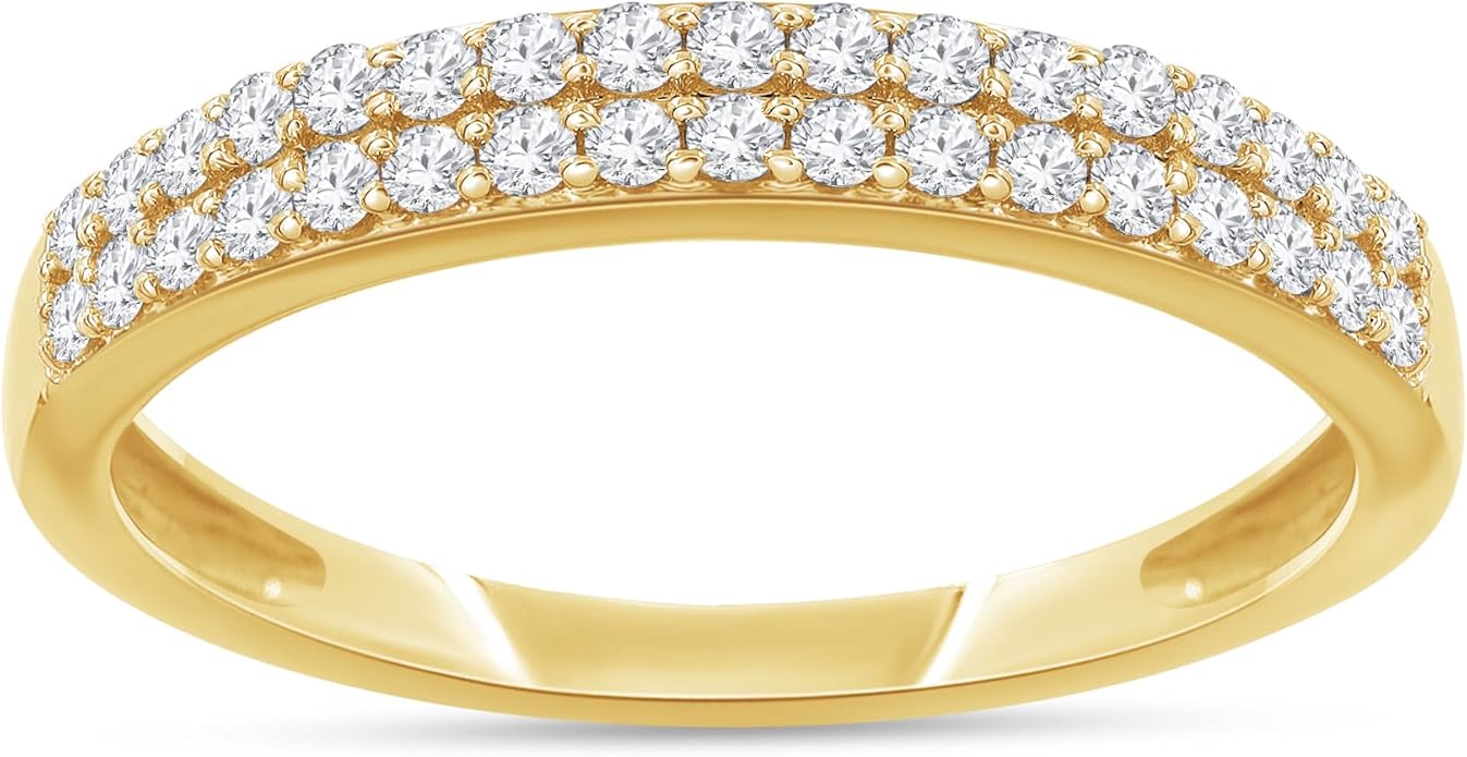 1/4ctw Double Row Band Ring, Lab Grown Diamond Wedding Band Ring For Women In 14k Gold Plated 925 Sterling Silver Jewelry Gifts For Her (0.25 Ctw)