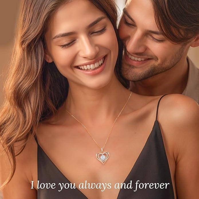 Valentine's Day Gift Moissanite Heart Pendant Necklaces for Women, 925 Sterling Silver Necklace Engraved with 'I LOVE YOU', Ideal Anniversary Birthday Jewelry Gifts for Mom Wife Girlfriend Daughter Her