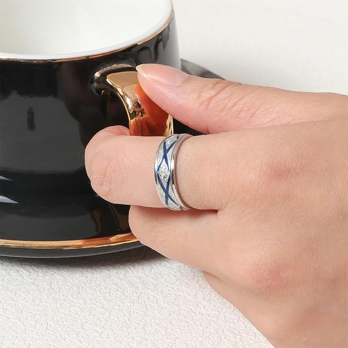 Enamel Band Rings for Women Men Stainless Steel Blue/Orange Ring Couple Enamel Valentine's Day Jewelry Gift