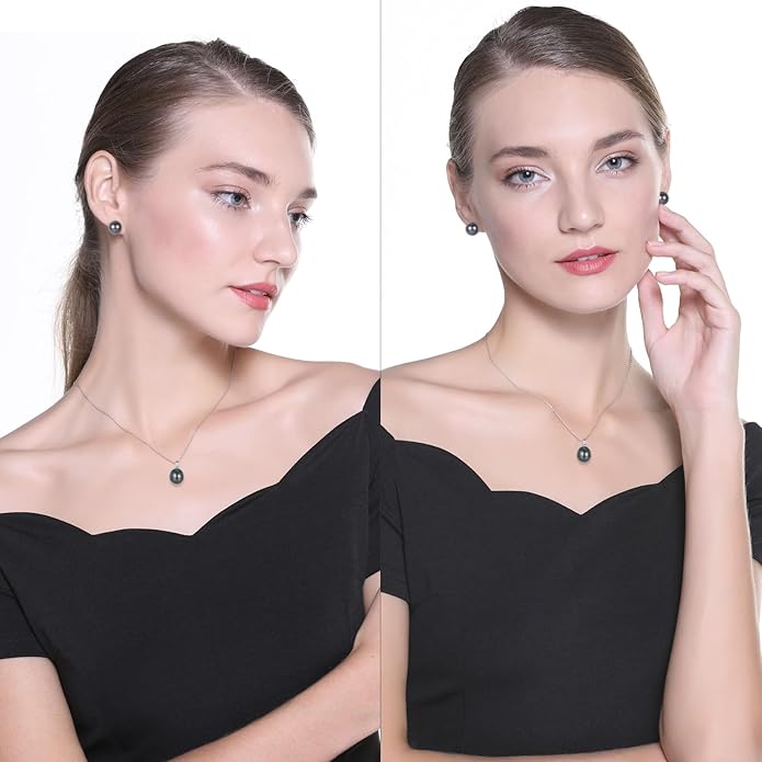 VIKI LYNN Tahitian Black Pearl Necklace for Women 9-10mm Cultured Pearl Pendant 925 Sterling Silver Chain 18K Gold Clasp Christmas Wedding Birthday Anniversary Mothers Day Gifts for Wife Mom Her