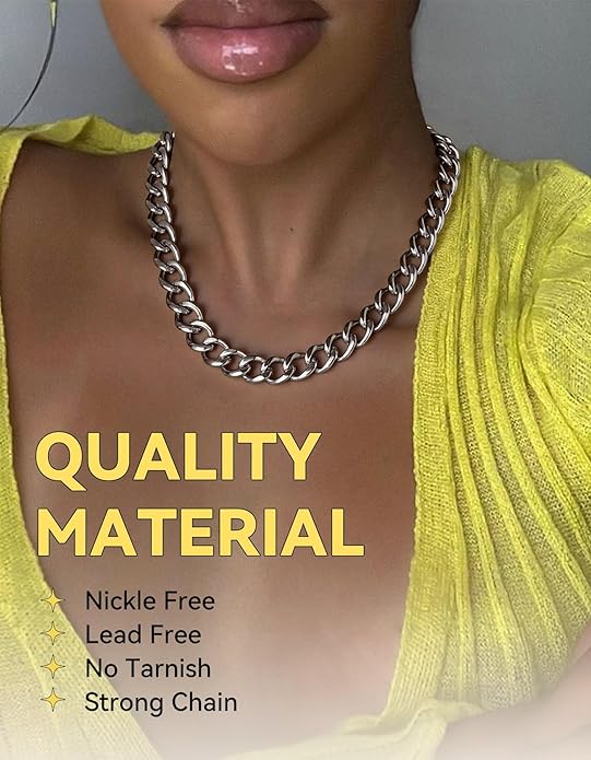 ChainsHouse Cuban Link Chain for Women Chunky Gold Necklace Stainless Steel/Gold Plated Choker Necklaces for Women, 12/16/20 mm Width Thick Chain Choker Punk Hip-Hop Jewelry,18-20"