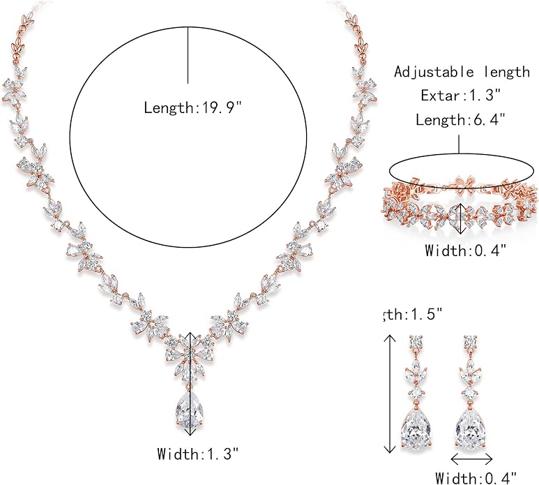 Crysdue Wedding Jewelry Set for Women, Floral Leaf Vine Teardrop Necklace Dangle Earrings Bracelet and Hair Comb, Cubic Zirconia Elegant Party Prom Jewellery for Bridal Bridesmaid