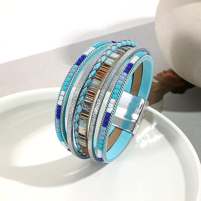 VIBILIA Boho Leather Wrap Bracelets for Women Multi-Layer Bracelets with Strong Clasp Jewelry for Women