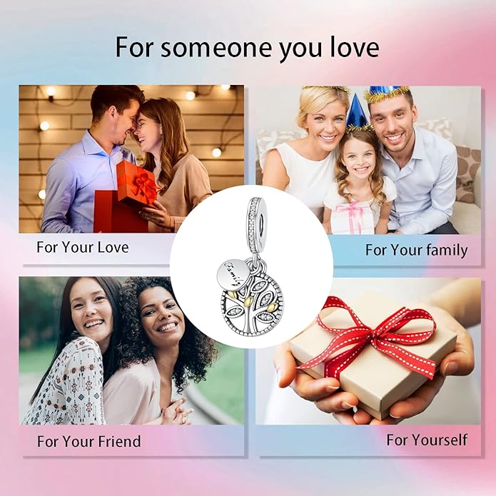 Birthday Fashion Love Heart Dangle Charm 925 Sterling Silver Charms fits Bracelets and Necklace Pendant Bead Charms Jewelry Present for Women Family Friends