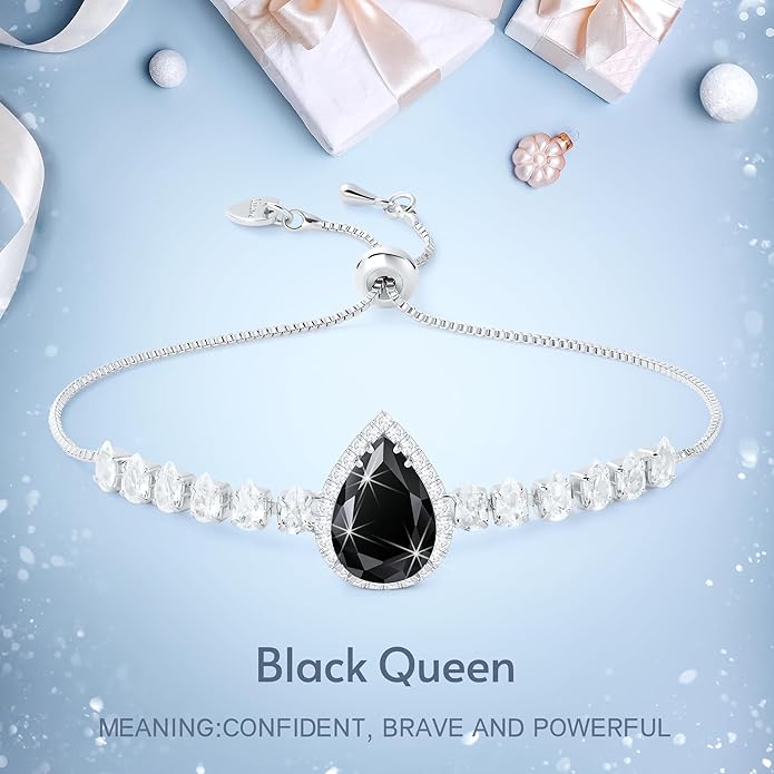 Linawe Crystal Imitation Diamond Rhinestone Charm Bracelets for Women, Gold/Silver/Rose Gold Adjustable Chain Bracelet, Teardrop Birthstone Cubic Zirconia Prom Costume Wedding Jewelry
