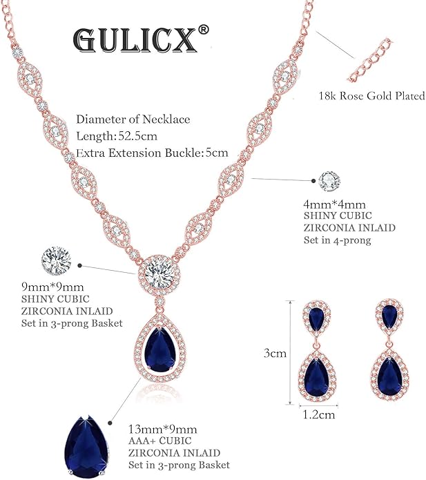 GULICX AAA Cubic Zirconia CZ Silver Plated Base Women's Party Jewelry Set Earrings Pendant Necklace