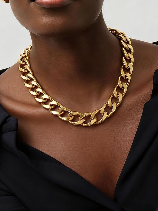 ChainsPro Cuban Link Chain for Women,Stainless Steel Chunky Necklace Silver/Gold Plated Thick Chain Choker, 12/16/20 mm Width,18" and 20" Punk Hip Hop Trendy Non Tarnish Jewelry Gifts