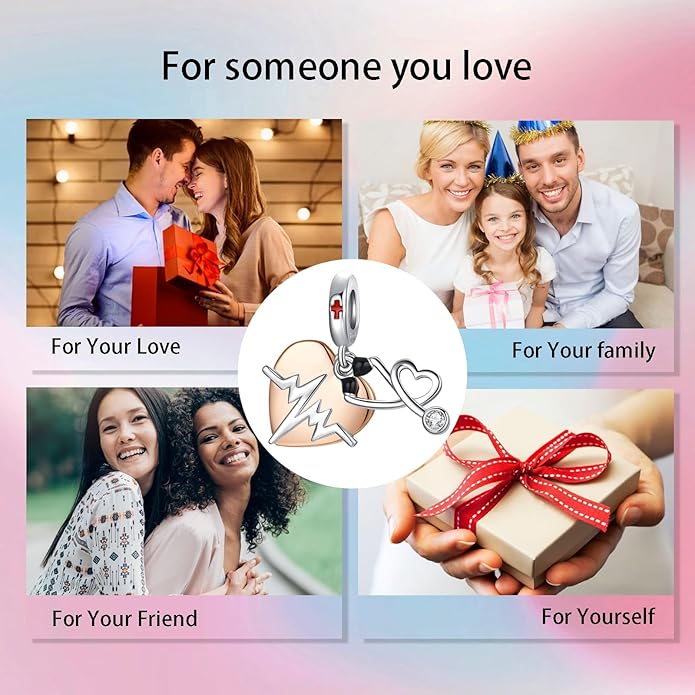 Birthday Fashion Love Heart Dangle Charm 925 Sterling Silver Charms fits Bracelets and Necklace Pendant Bead Charms Jewelry Present for Women Family Friends