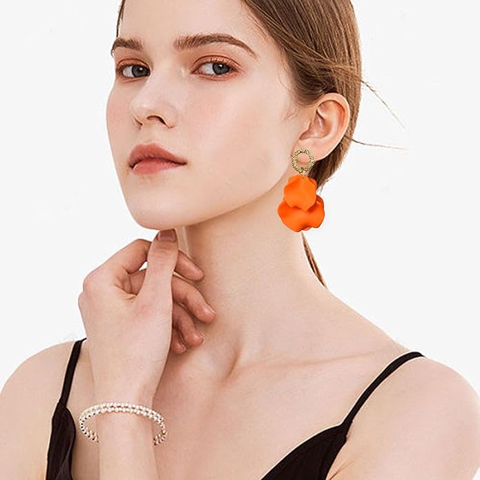 Anmpab Statement Matte Rose Flower Petal Stud Earrings for Women Dangly Floral Petal Earrings Jewelry Accessories Romantic Gifts for Her Women
