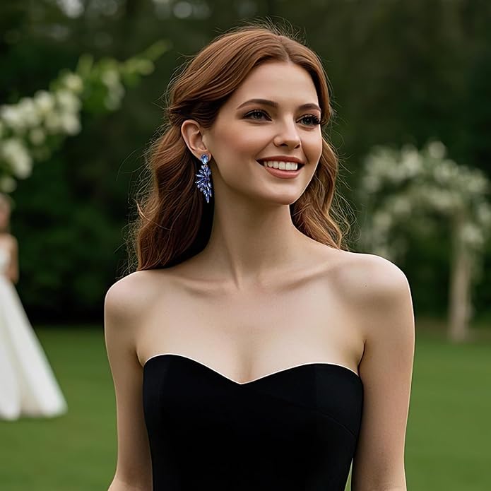 BriLove Women's Wedding Bridal Crystal Teardrop Multi Marquise Cluster Bling Dangle Earrings