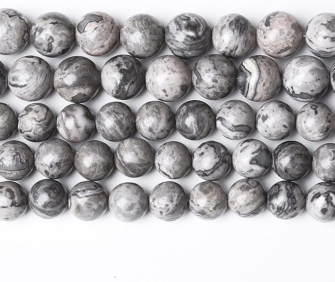 A+ Natural Map Jasper Gemstone Beads Gray Energy Stone Healing Power for Jewelry Making DIY Bracelet 10mm 36pcs
