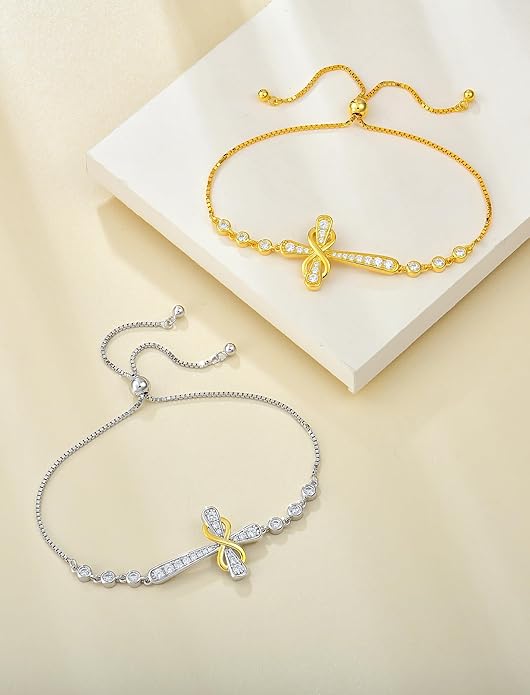 YL Cross Bracelet 925 Sterling Silver Infinity Sideways Link Bracelet Birthstone Jewelry for Women