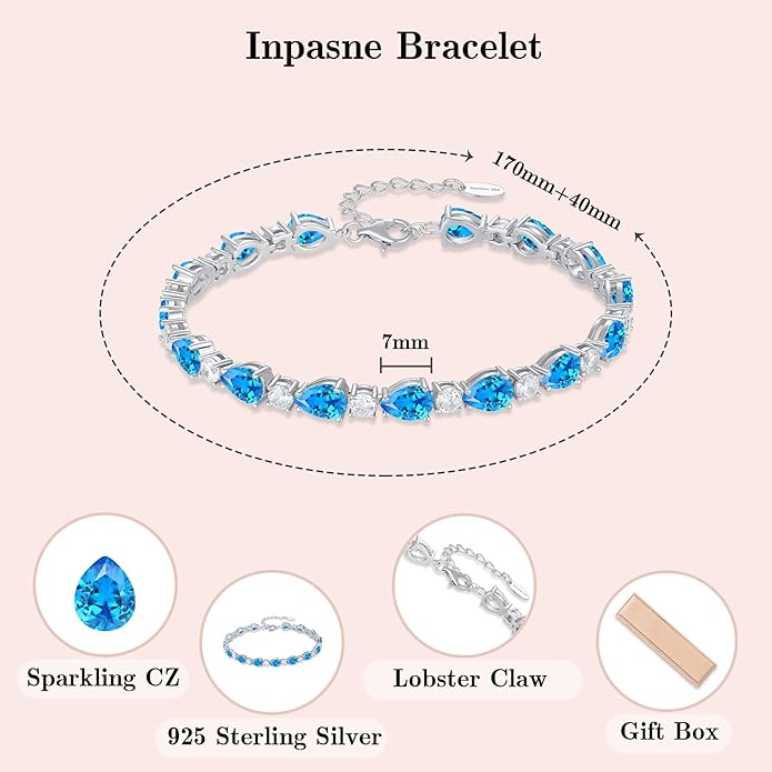 Birthstone Tennis Bracelet for Women 925 Sterling Silver Pear Shaped Gemstone Jewelry Gifts for Her