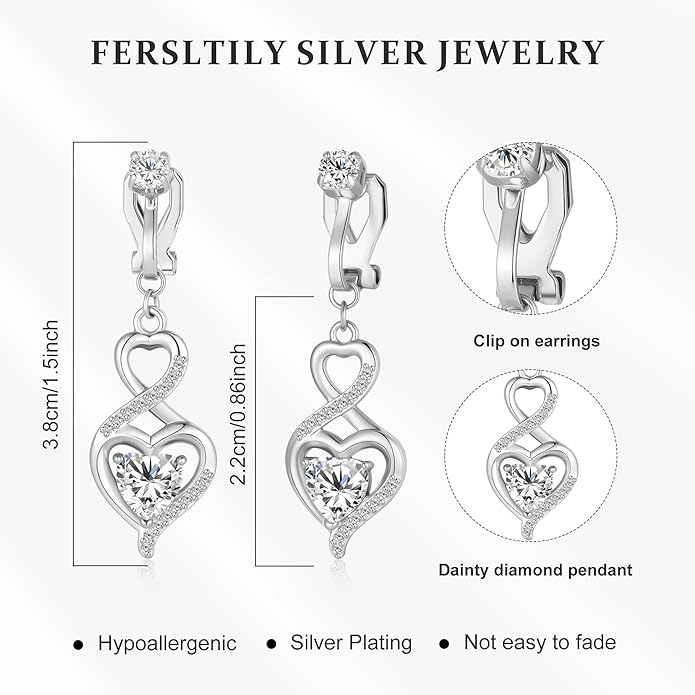 Clip On Earrings Sliver Dangle Earrings for Women Trendy Hanging Drop Earing Hypoallergenic Clip On Earring Birthday Gifts for Women Jewelry