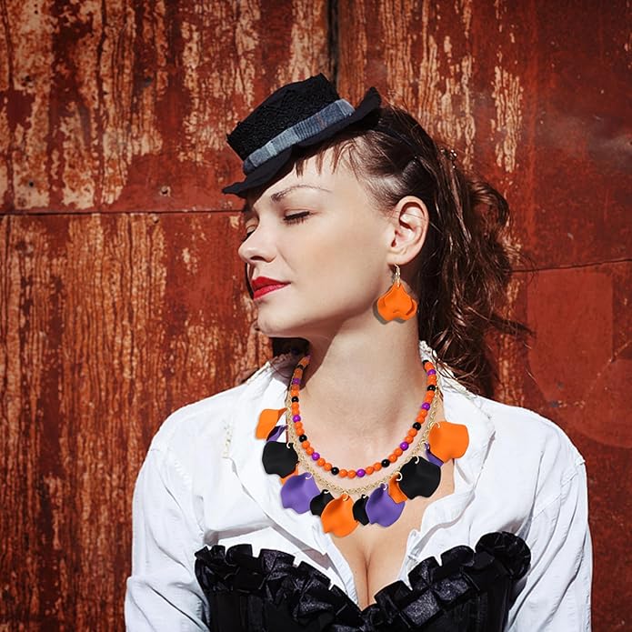Flower Petal Necklace Earrings Set Layered Statement Beaded Jewelry Set for Women Summer Necklace Earrings