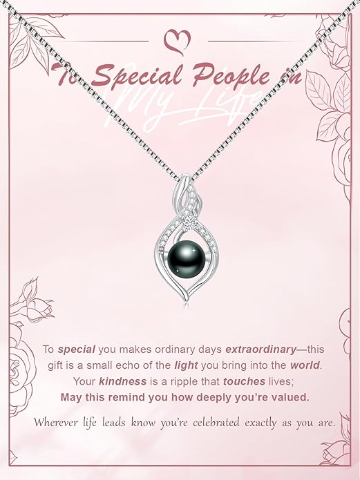 Tahitian Black Pearl 18K White Gold Plated Sterling Silver Heart/Infinity/Four Leaf Clover Pendant Necklace Jewelry Gifts for Women Wife Mom Girlfriend Wedding Birthday Anniversary Christmas