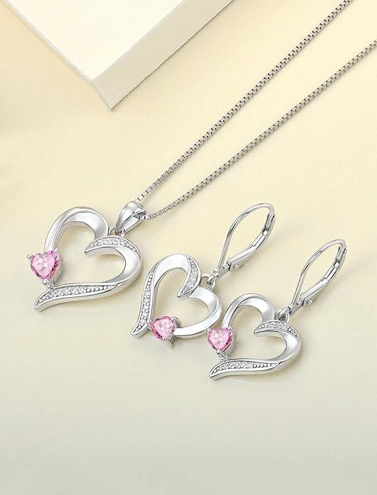 YL Heart Necklace 925 Sterling Silver Love Heart Pendant Birthstone Jewelry for Women