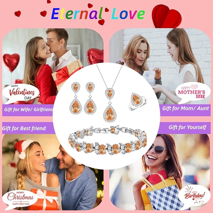 LMXXVJ Teardrop Jewelry Set for Women，Necklace Earrings Adjustable Ring Bracelet Set Fashion Formal Platinum/Gold/Rose Gold Jewelry Gift Girl/Mom/Wife/Grandmother/Best Friend/Aunt