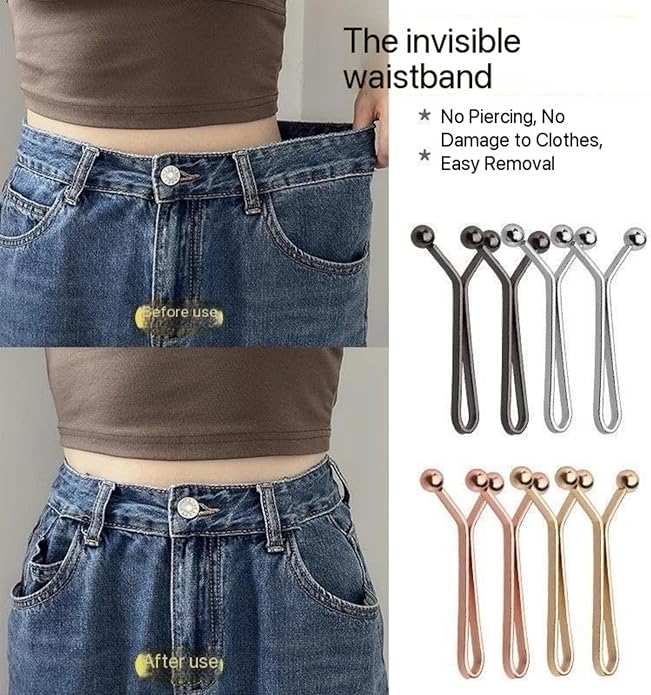 Pant Waist Tightener Buttons Pins, Removable Buttons No Need to Sew Detachable Button Pins Reusable Waist Cincher Clip Metal Brooch for Pants Jeans Skirts