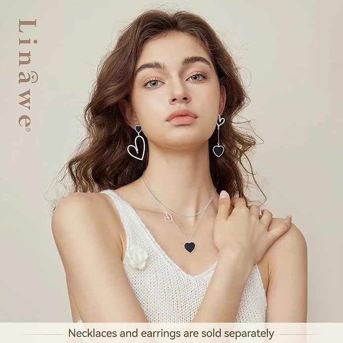 Linawe Layered Choker Heart Pendant Necklace for Women Trendy, Gold/Silver/Rose Gold Chain Stainless Steel Stacked Necklaces, Double Heart Necklace Y2K Preppy Jewelry