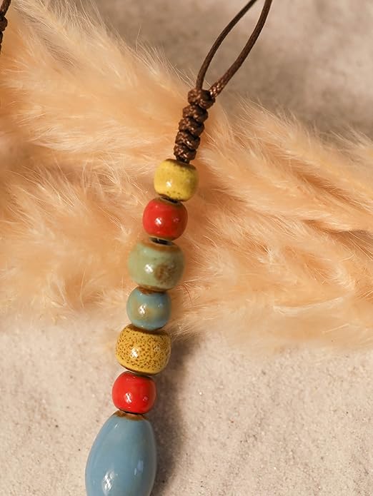 MINACHI Boho Hippie Round Ceramic Beads Strand Necklace, Vintage Bohemian Summer Beach Jewelry Gift for Women