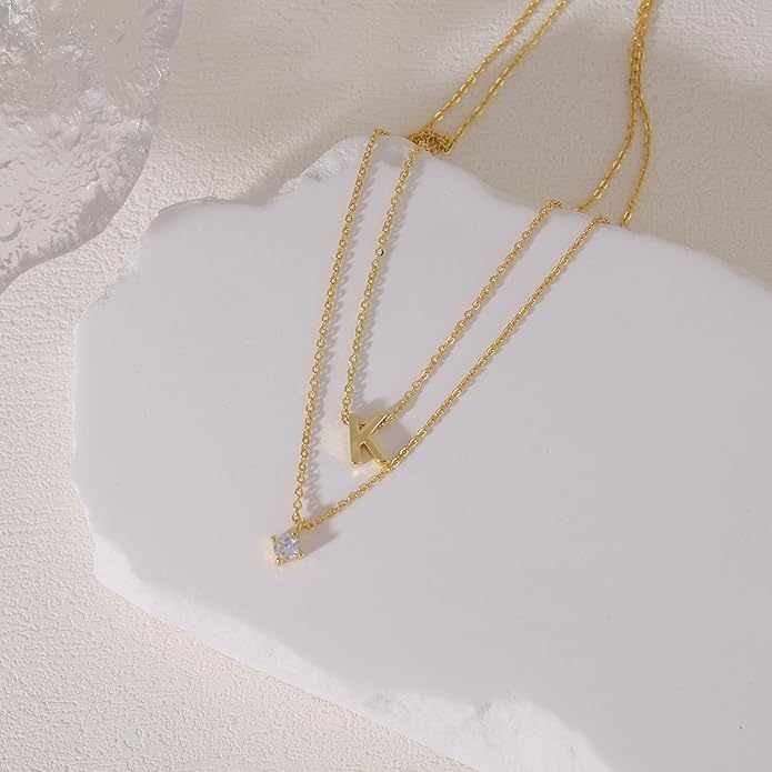 Layered Initial Necklaces for Women, 14k Gold Plated Letter Necklace Set Dainty Gold Initial Necklace Stack Cute Layering Choker Necklaces for Women Trendy Fashion Jewelry