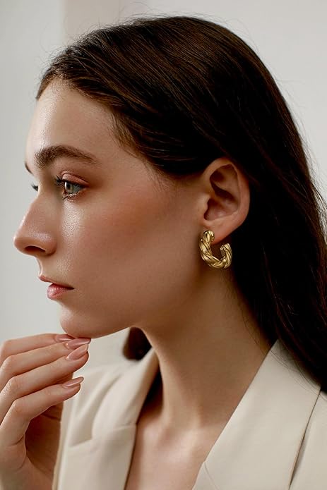 9 Pairs Chunky Gold Earrings Set for Women Trendy Lightweight Gold Plated Hoop Earrings Hypoallergenic Jewelry