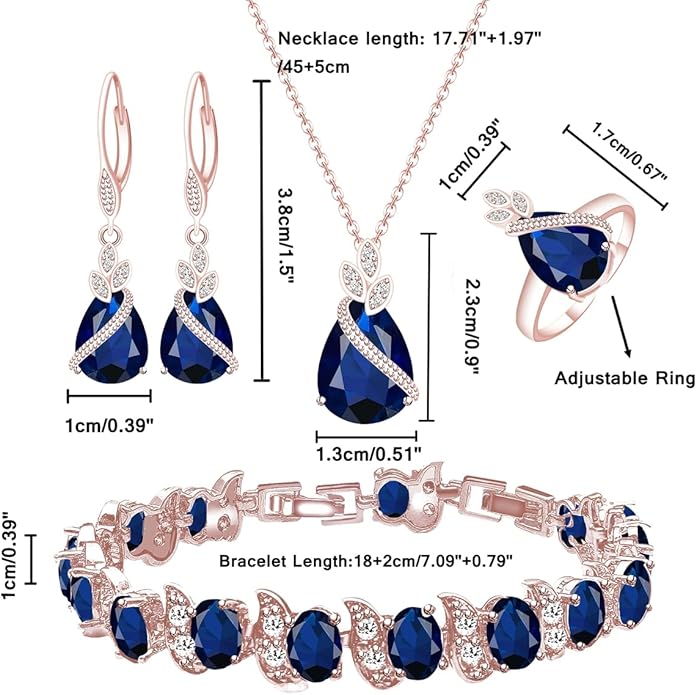 LMXXVJ Jewelry Set for Women,Teardrop Cubic Zirconia Necklace Earrings Adjustable Ring Bracelet Jewelry Set Formal Jewelry Gift