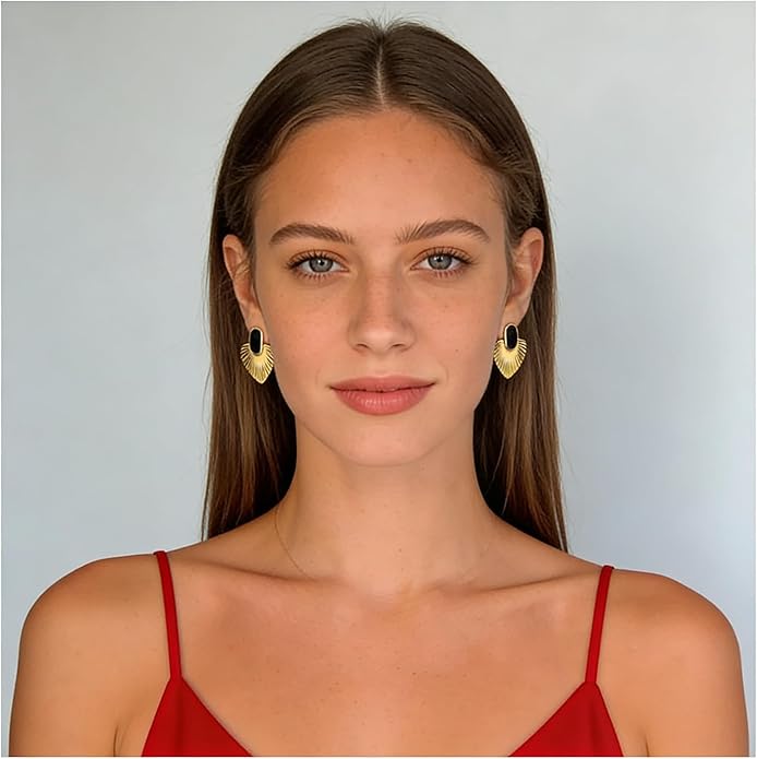 Black/White/Red/Green/Blue/Brown Heart Earrings for Women, Gold Plated Vintage Gold Earrings with Hypoallergenic Posts,Lightweight Black and Gold Dangle Statement Jewelry, Gift for Women—Girlfriend Wife Mom for Wedding, Party, Valentines Day Gifts for Her