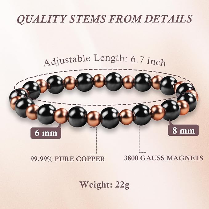 Mom Bracelet as Valentines Day Gifts for Mom, Copper Bracelet for Elderly, Dainty Copper Jewelry with 3800 Gauss Magnets, Stretch Bead Braclet Elderly Gifts Valentine Presents