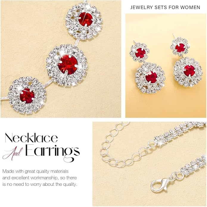 Unicra Bridal Wedding Jewelry Set Silver Rhinestone Necklace Earrings Sets Formal Costume Jewelry for Women and Brides