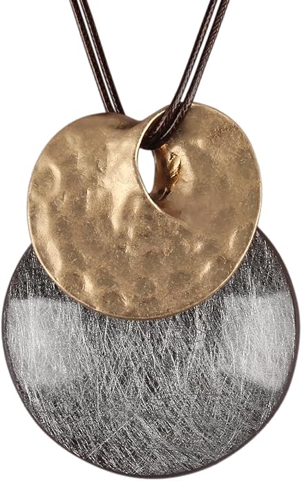 Boho Leather Necklace Women Bohemian Brown Circle Pendant Necklace Choker Long Necklaces for Women Boho Ring Large Pendant